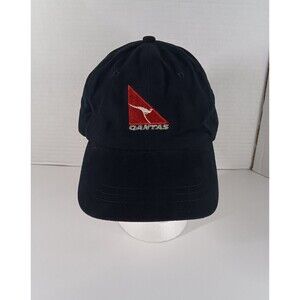Qantas Australia Airline Hat Cap Logo Kangaroo Black Red Adjustable Corduroy